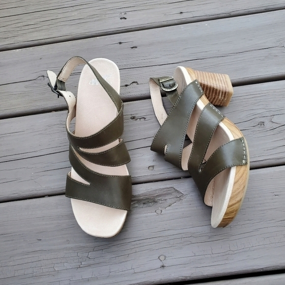 Dansko Professional Olive Green Leather Strappy Jesus Chunky Heel Sandals 39 - Picture 2 of 9